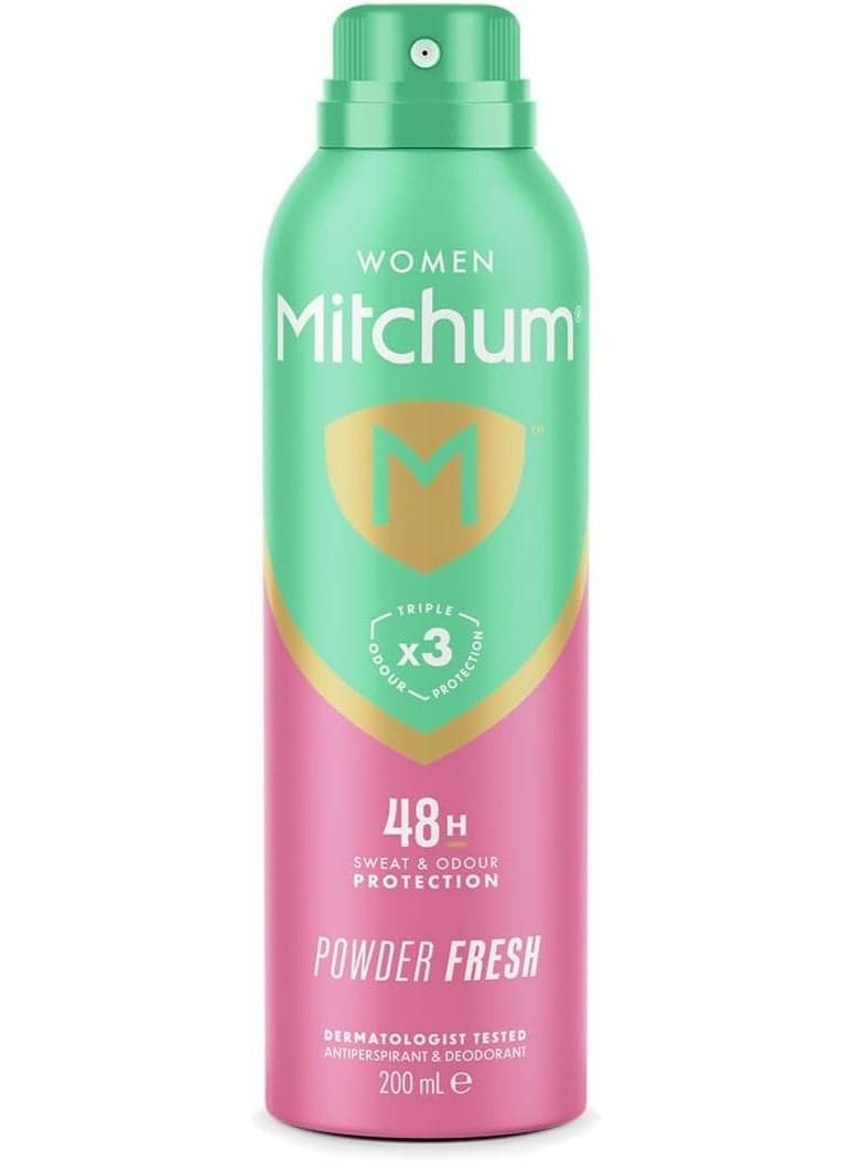 Mitchum Women Triple Odor Defense 48HR Protection Aerosol Deodorant & Anti-Perspirant, Powder Fresh, 200 ml