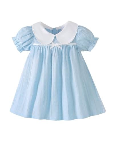 Toddler Girl Clothes 2t 3t Cute Girl Clothes Blue White Flowy Summer Birthday Dress Short Puff Sleeve Cotton Princess Dress Spring Party Dresses