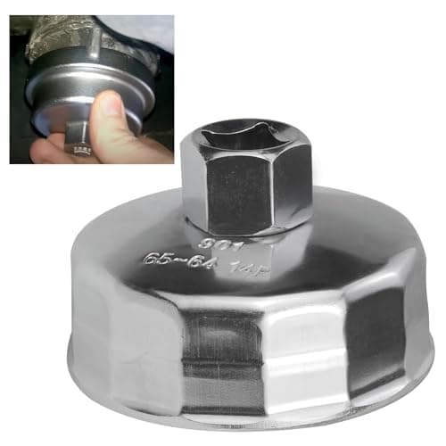 Sporthfish 64mm 14 Flutes Oil Filter Socket for Lexus Scion Toyota Oil Filter Wrench Oil Filters Cap Removal Tool Chrome Vanadium Steel OilFilter Wrenches Silver