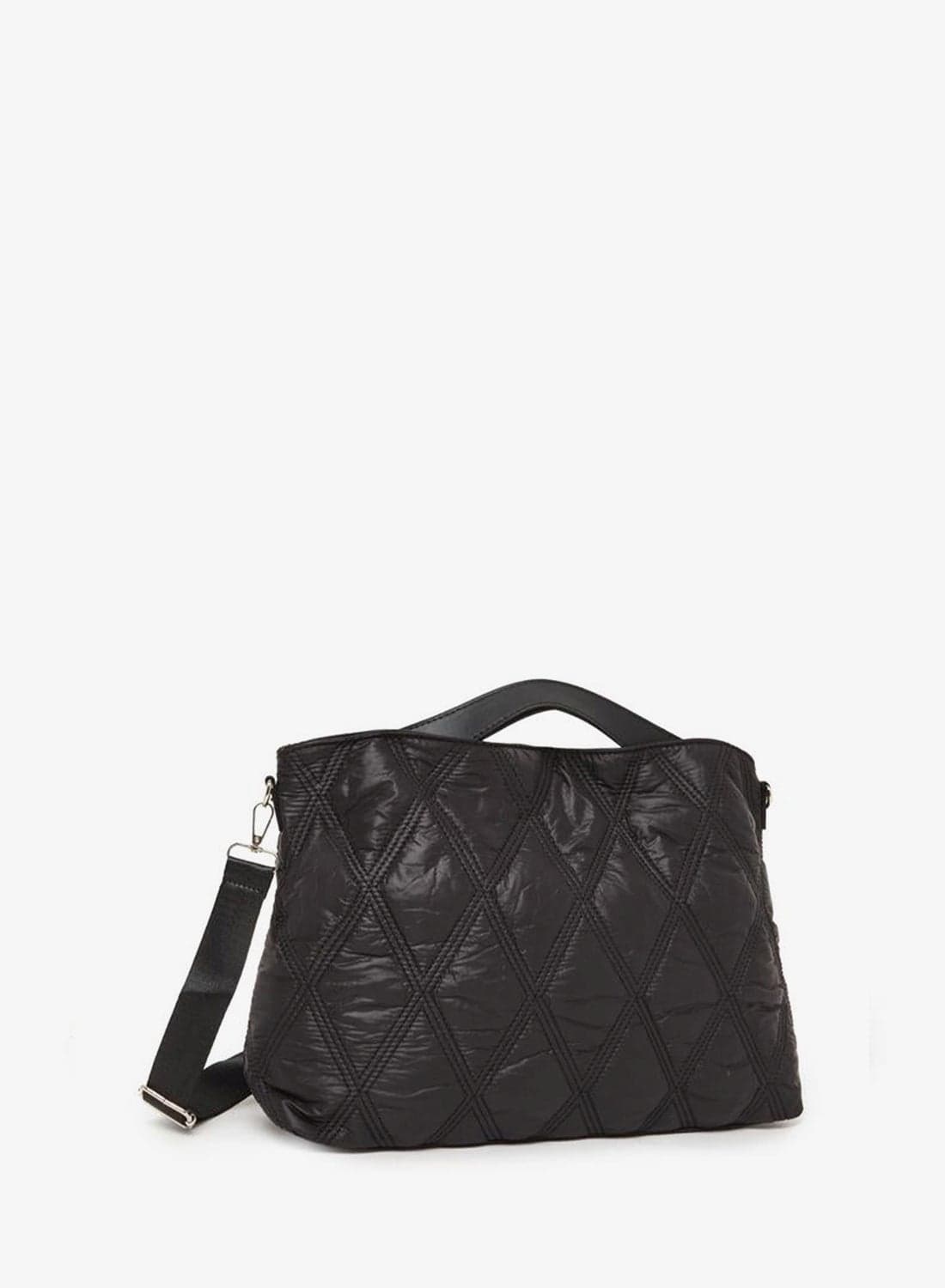 Black Quilted Tote Bag with Crossbody Strap