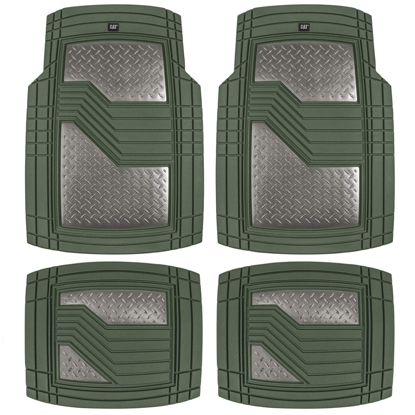 Cat DiamondShield Rubber Floor Mats for Cars Trucks SUV All Weather Protection Front and Rear Car Mats with Heel Pad AntiSlip Backing Universal TrimtoFit Rubber Floor Mats for Car Green