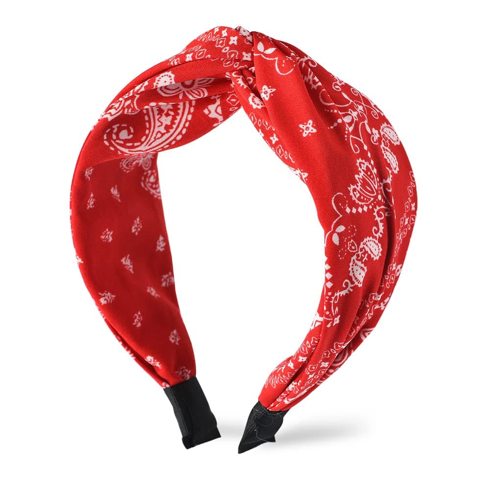 Xiyantiji Red Bandana Headbands for Women Paisley Print Wide Turban Vintage Cross Twist Knot NonSlip Boho Hair Accessories
