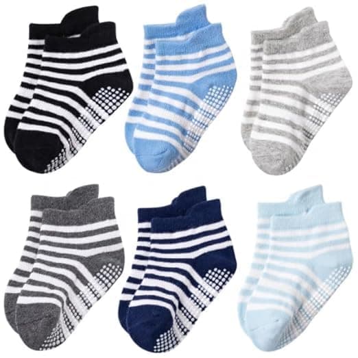 ZAPLES Baby Non Slip Grip Ankle Socks with Non Skid Soles for Infants Toddlers Kids Boys Girls, Stripes boys, 4-5 Years