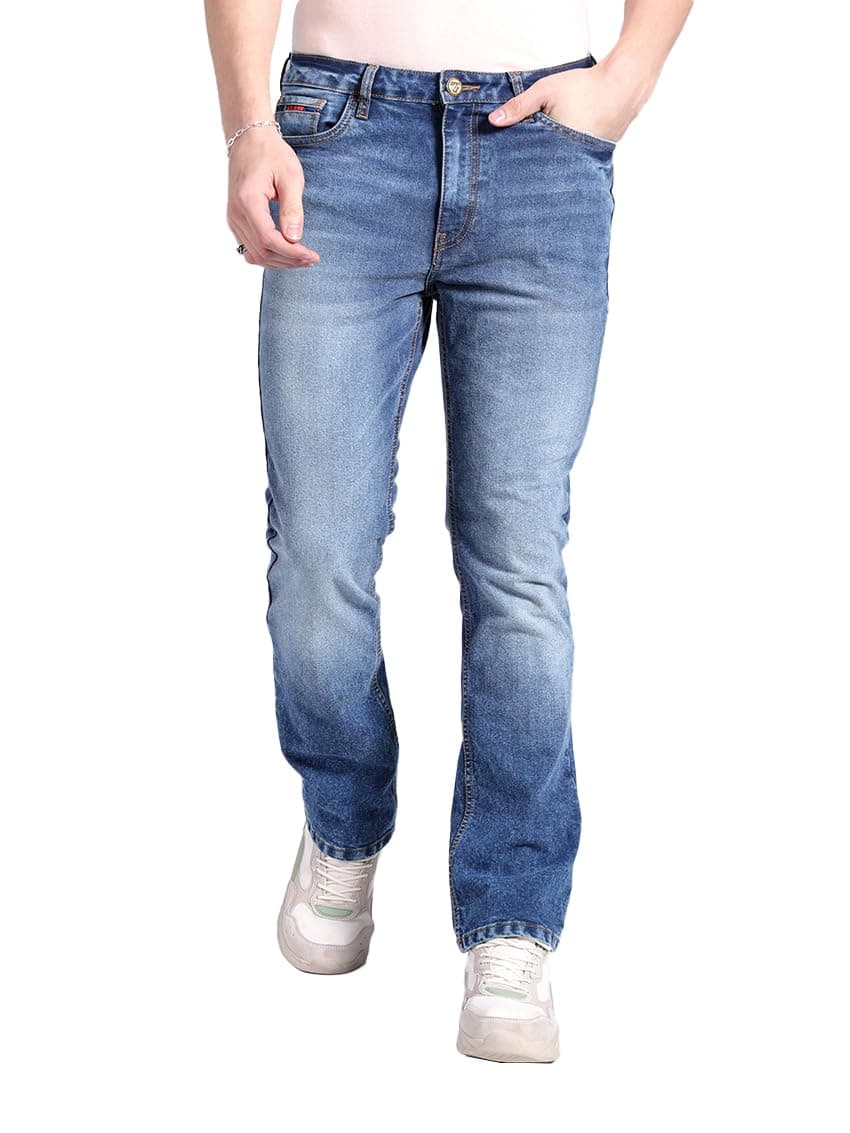 The Indian Garage Co Men Bootcut Solid Mid-Rise Stretchable Jeans Blue