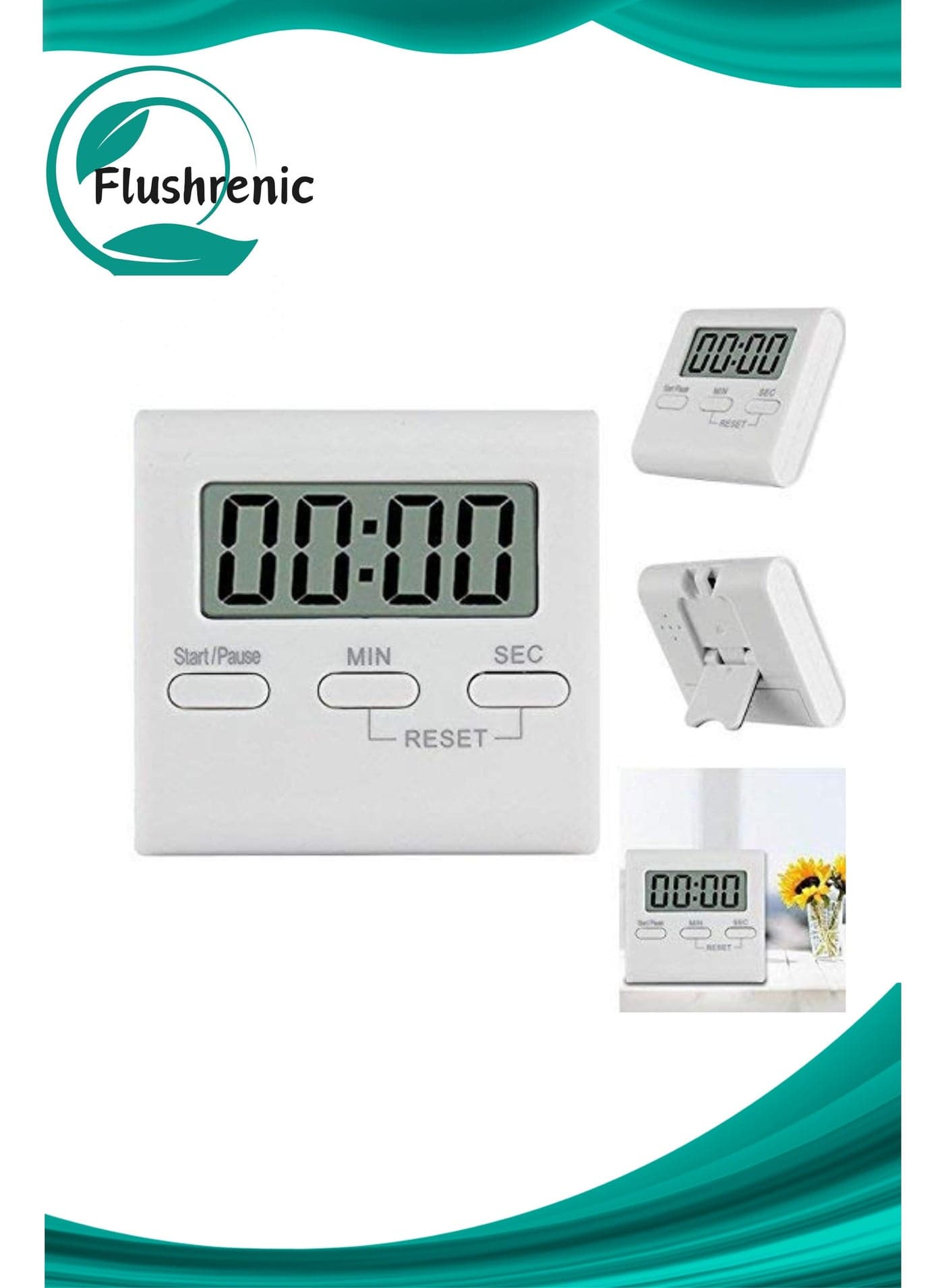 Mini Kitchen timer, digital kitchen timer, magnetic countdown timer with loud alarm, large digital display, featuring rear stand, suitable for cooking, classrooms, and teaching use—batteries included (white)