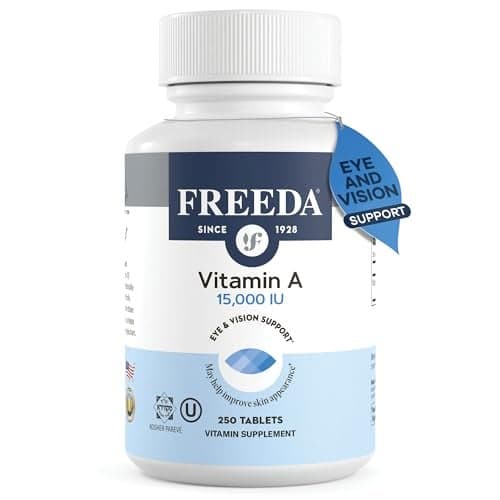 Freeda Vitamin A 15000 IU Retinyl Palmitate Vegan Kosher No Fish Eye Vision Immune Skin Support Tiny EasytoSwallow Tablets VIT A Vitamina A Supplement 250 Tablets