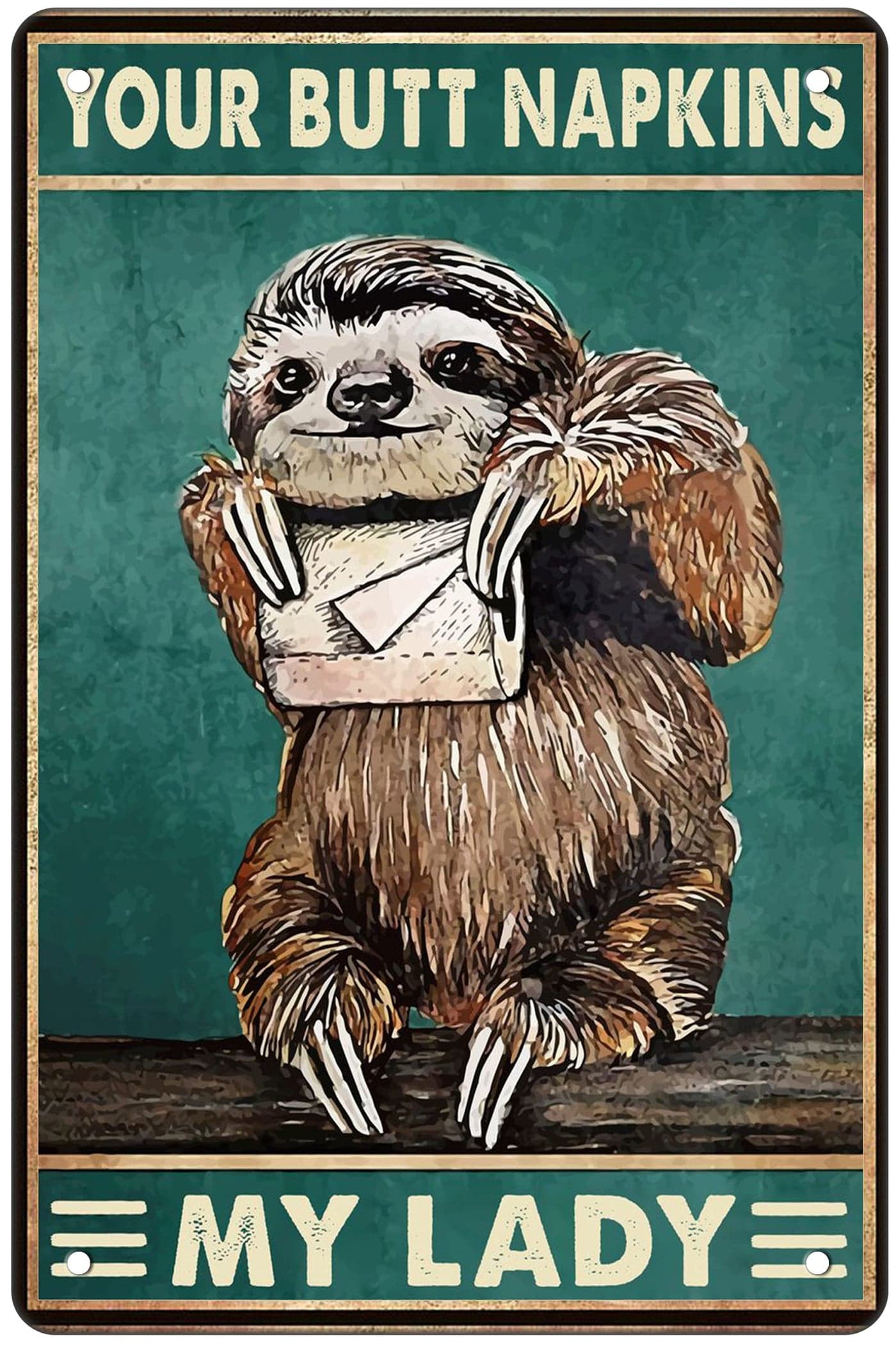 Ecrtorin Metal Sloth Decorative Signage 12 x 8 Inch Medieval Vintage Bathroom Wall Art
