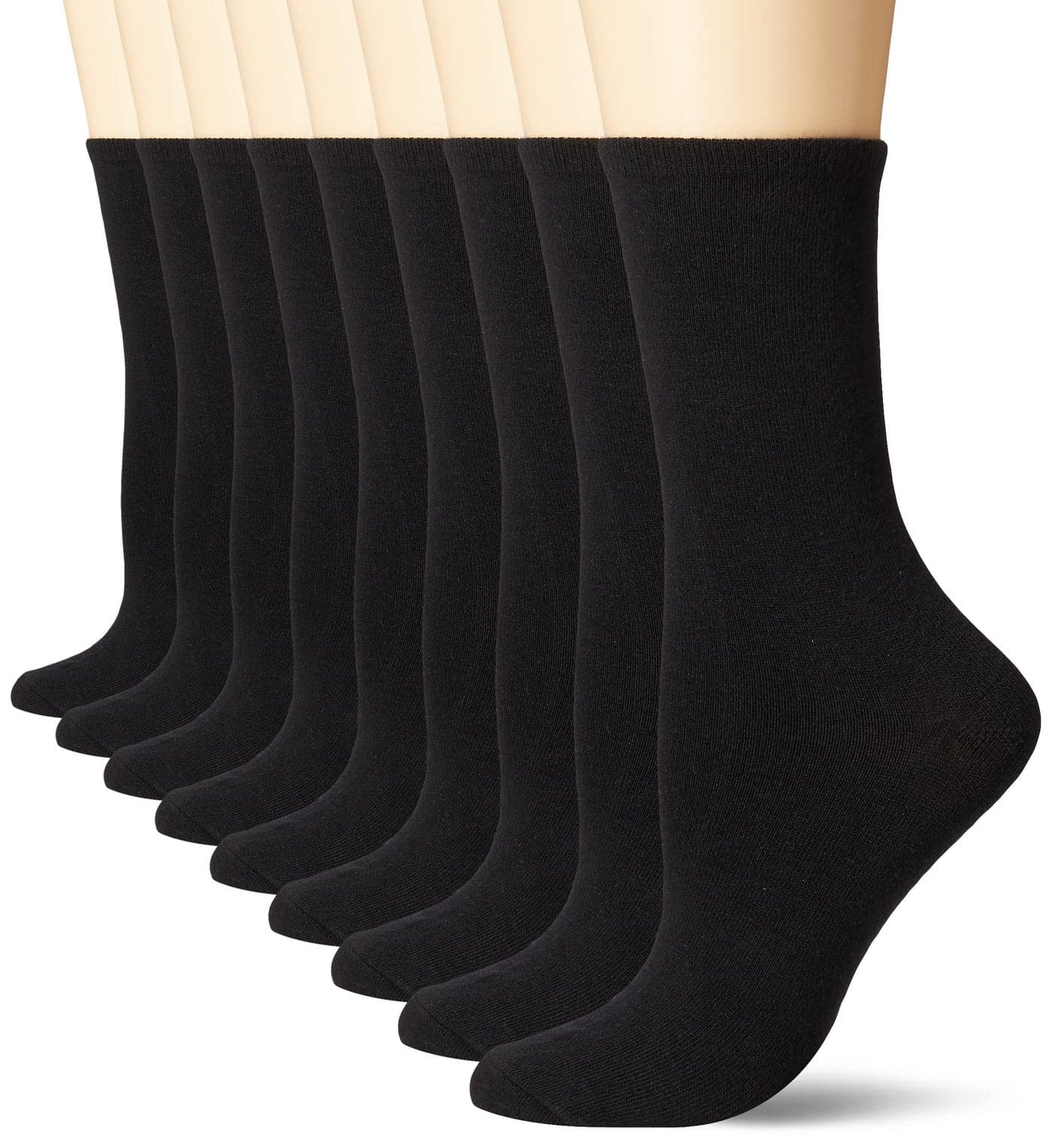 No nonsense womens Flat Knit Crew Socks Black 9 Pair 4 10 US