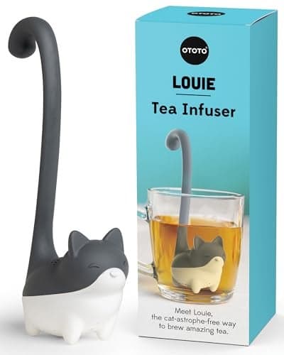 OTOTO Louie Cat Tea Infuser - Cats Loose Leaf Steeper & Diffuser, Tea Strainer Accessories, Cute Gifts for Cat Lovers, White Elephant Gifts, Cute Kitchen Accessories