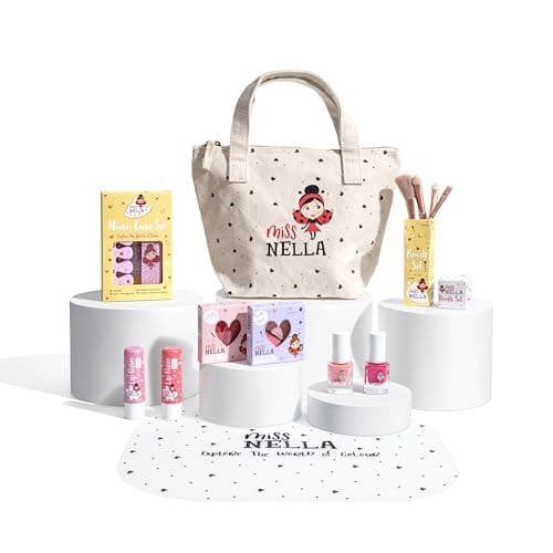 Miss Nella special edition BAG OF WONDER kids makeup nail polish set for little girls Hypoallergenic Dermatologically tested Non toxic Canvas cosmetic bag safe and fun