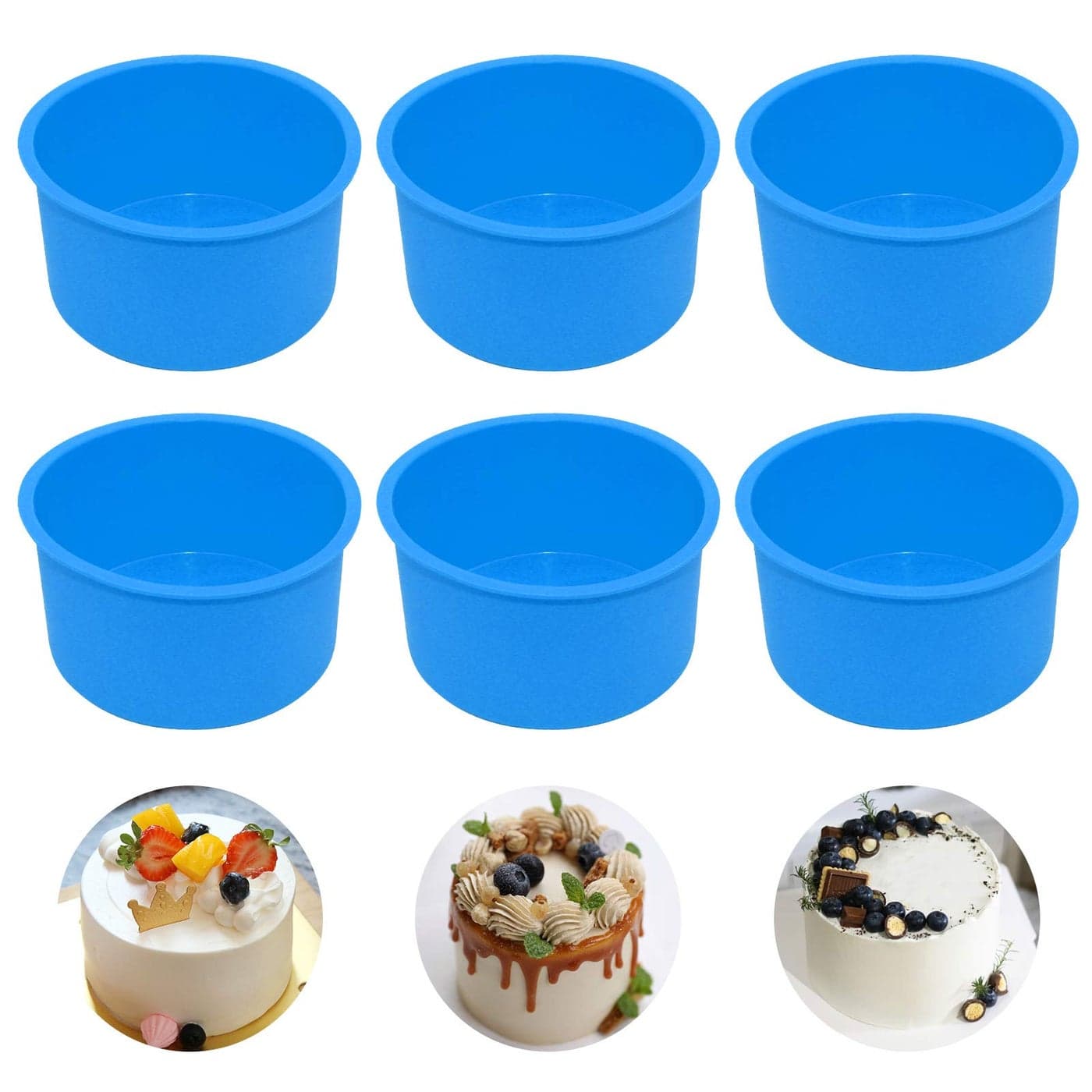 Staruby Silicone Mini Round Cake Molds 4 Inch Blue Reusable NonStick Microwave Oven Freezer Safe