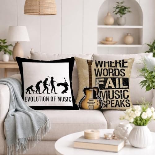 STITCHNEST Set of 2 Funky Beats & Buddies Collection Printed Jute Cushion Covers 24x24 Inches | Decorative Throw Pillow Covers for Sofa, Living Room, Bedroom | Perfect for Home Decor