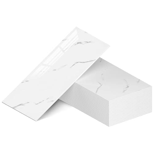 WADILE 23.6"x11.8" Waterproof Marble Peel and Stick Wall Panels Marble Tile PVC Backsplash Tiles for Kitchen, Bathroom, Living Room, Bedroom 20 Pack White