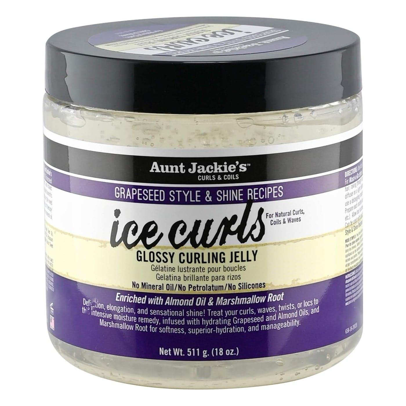 Aunt Jackies Grapeseed Style and Shine Recipes Ice Curls Glossy Curling Jelly Hydrates Softens Makes Waves Curls and Coils Easier to Style 18 oz
