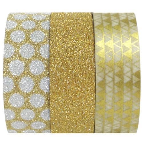 Wrapables Gold Treasure Japanese Washi Masking Tape Set of 3 5M L x 15mm W