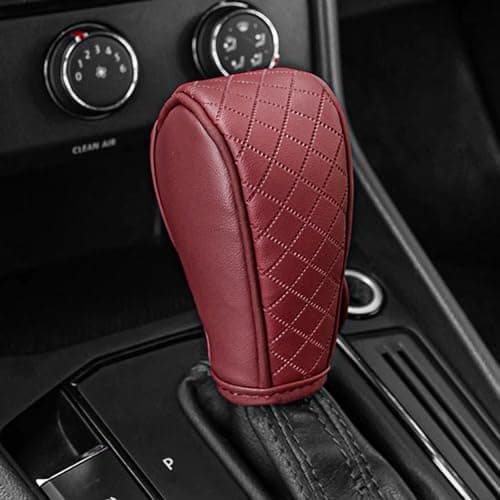 QKYS Leather Car Gear Shift Knob Cover Upgraded AntiSlip Design Stick Shift Knob Cover Universal Durable Car Decorative Accessories Shifter Stick Protector Suitable for CarsTrucksSUVs Wine red