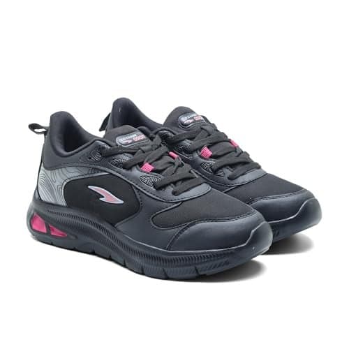 ASIAN Blossom-11 Sneakers for Women | Trendy Lightweight Casual Shoes with Memory Foam, Non-Slip Grip Stylish Shoes for Walking, College & Travel Black Pink (BLKPINK) -UK 4