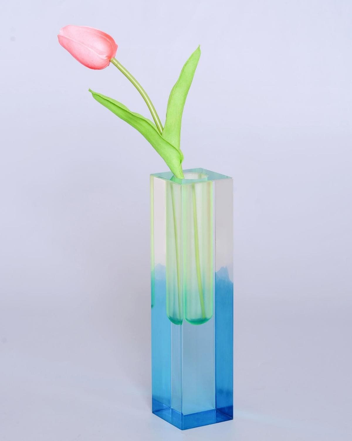 HLYU Acrylic Vase Bud Vase for Centerpieces Maximalist Decor Cute Flowers Vases for Modern Home Office Bedroom Living Room Dining Table Fluorescent Green Sky Blue