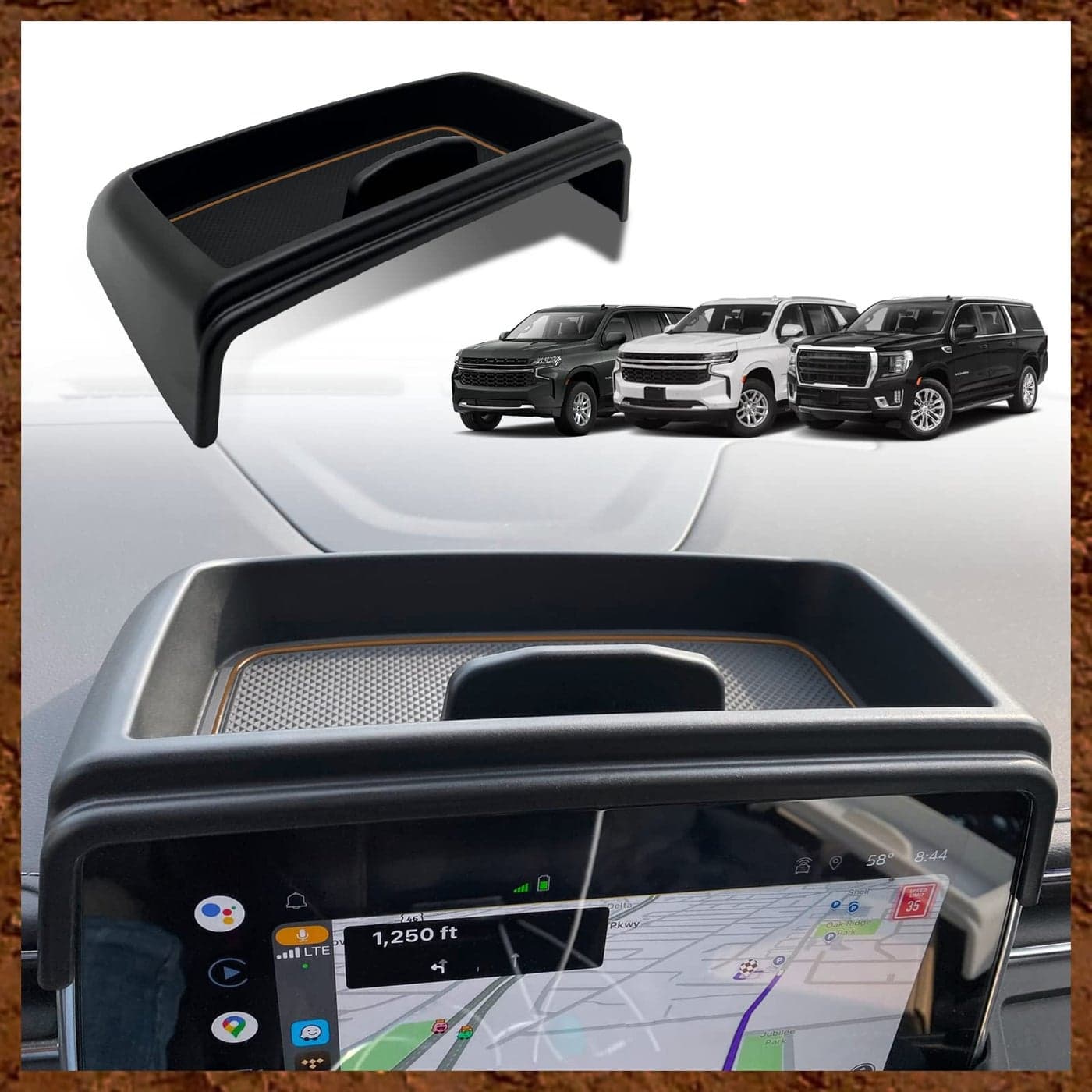 Muslogy Dashboard Storage Box Compatible with 2021 2022 2023 2024 GMC Yukon Chevy Tahoe Suburban Accessories Insert Behind Screen Console Organizer for Tahoe Suburban 20212024 Not for DenaliBrown