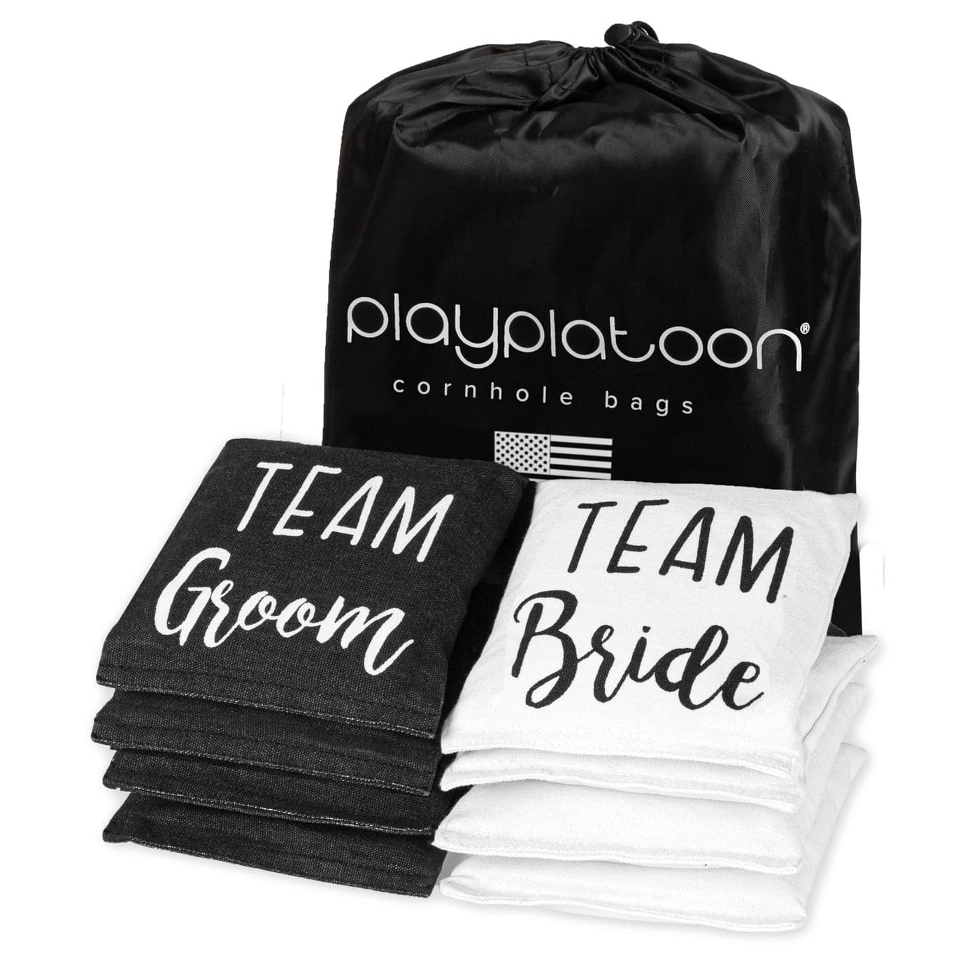 Play Platoon Weather Resistant Cornhole Bags Set of 8 Regulation Corn Hole Team Bride Team Groom Wedding Theme Durable Duck Cloth Corn Hole for Tossing Game Includes Tote Bag