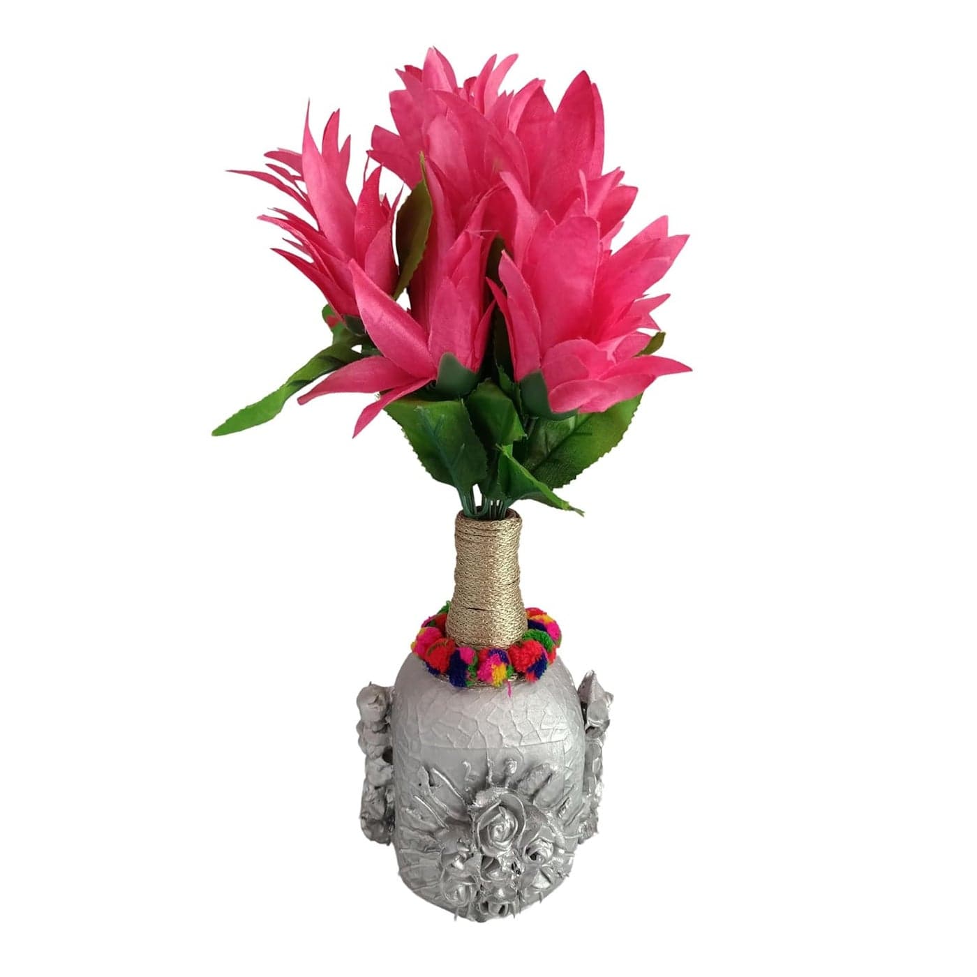 Flower Glass Bottle Vase Home Decor Pot (Silver)