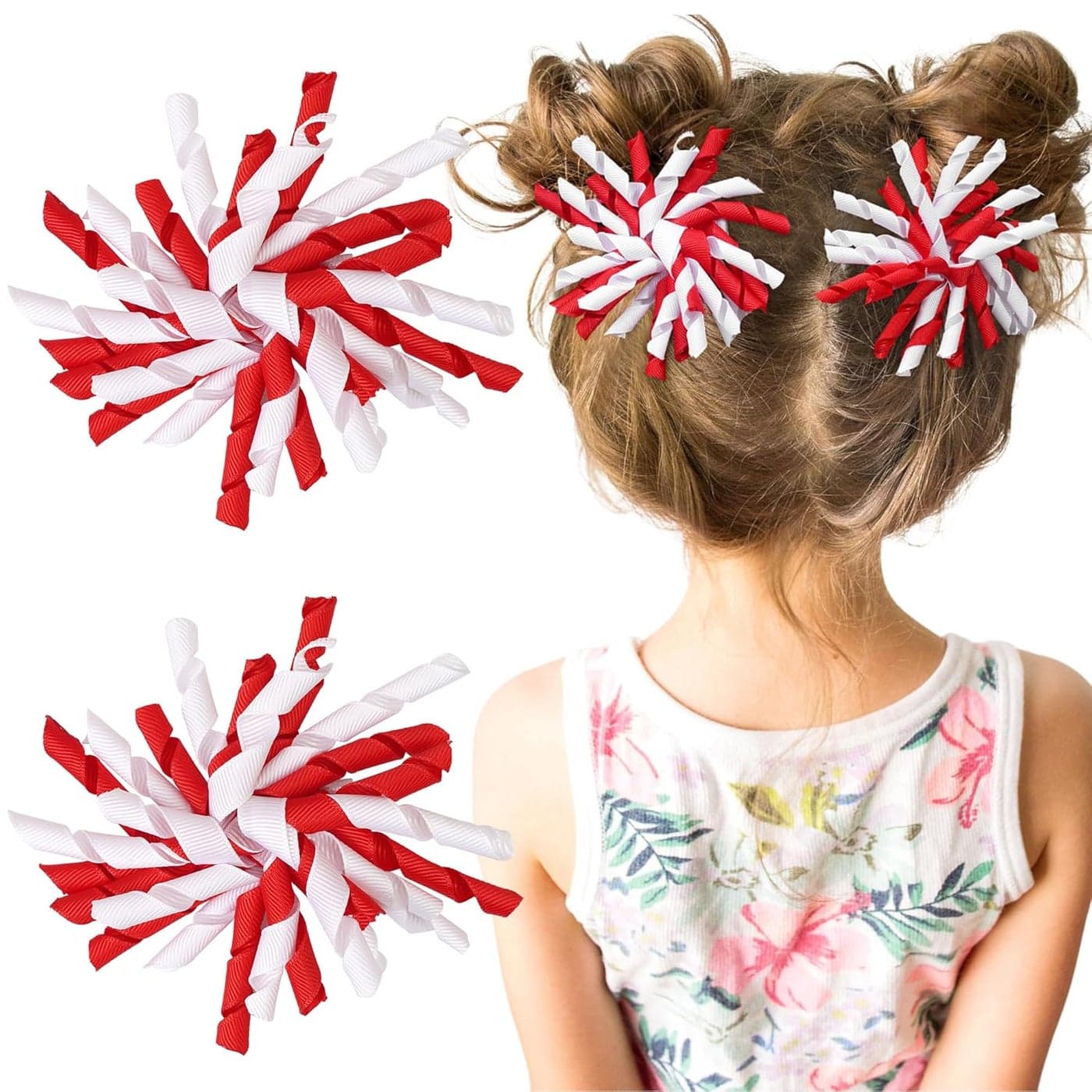 Yxiang 2PCS Red Korker Bows for Girls 4 Curly Bow Hair Clip Ribbon Ponytail Bows Alligator Clip Hair Barrette for Girls Toddlers Kids