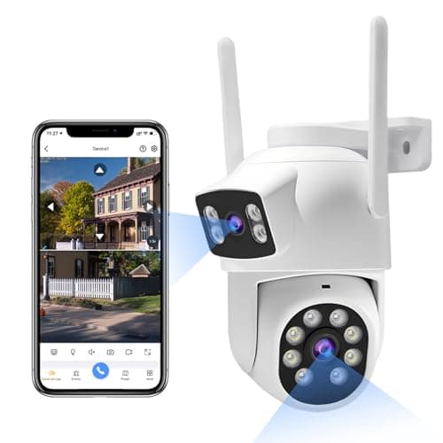 GUDFIDELIO DualLens Wireless Security Camera Outdoor 2K HD 6MP View Indoor WiFi Connection Smart Night Vision Ai Motion Detection and Tracking Light and Siren Alarm 64G SD Card Included