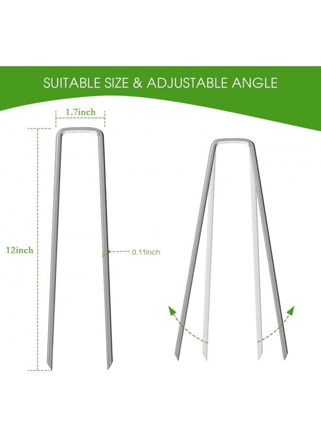 UPMCT 12 Inch Galvanized Garden Landscape Staples Stakes, 25 50 100 PCS Anti-Rust Garden Staples U-Shaped Landscape Pins for Secure Lawn Fabric (25, 12 Inch)