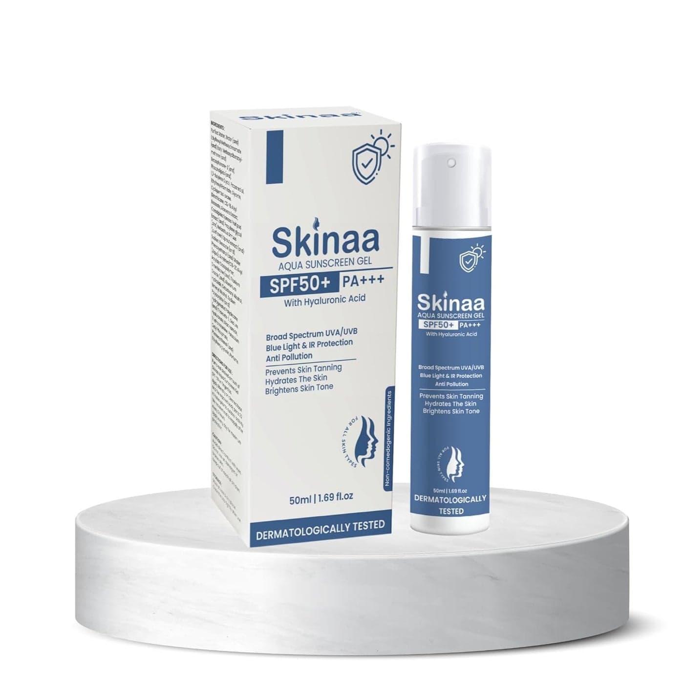 Skinaa Aqua Sunscreen Gel SPF 50 PA Pack of 2 Broad Spectrum UVAUVB Blue Light Protection For Men Women Suitable for Oily Dry Sensitive Combination Skin No White Cast 50ml Each