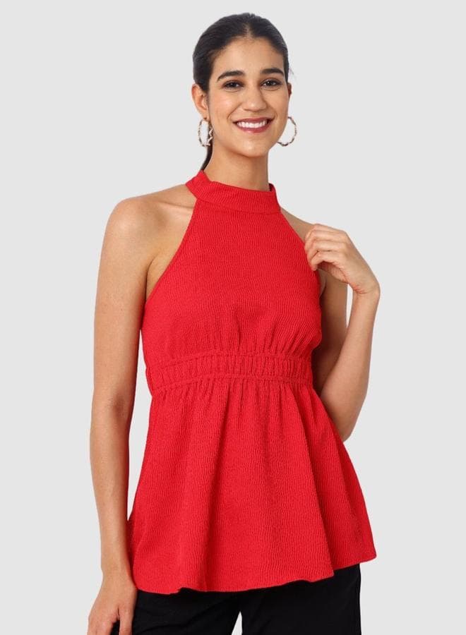 Freehand Women Red Halter Neck Textured Top