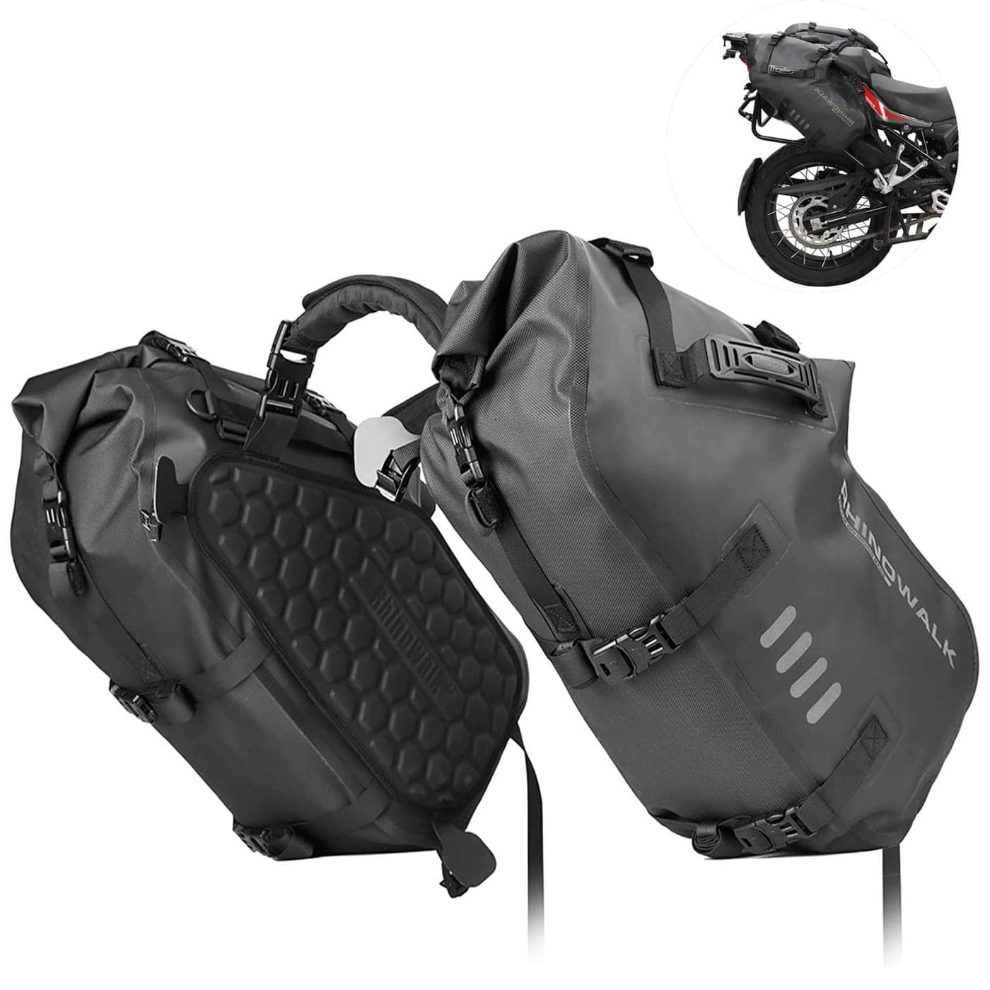 Rhinowalk Motorcycle Saddle bags Waterproof motorcycle saddlebags shoulder bag 48L24L2 for most Adventure and Sport Motorcycle Racks 1 Pair