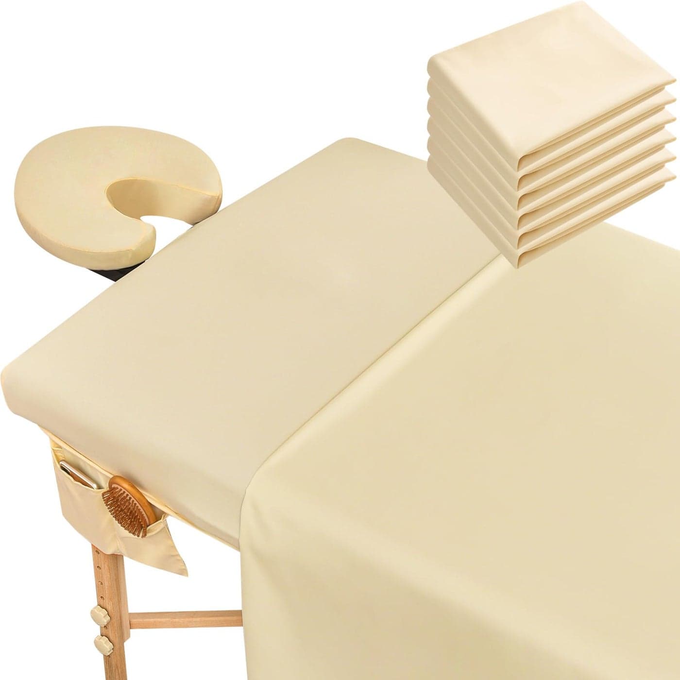Mixweer 9 Pcs 3 Set Microfiber Massage Table Sheets Set Bulk Includes Flat Sheet Fitted Sheet with Pocket Face Rest CoverBeige