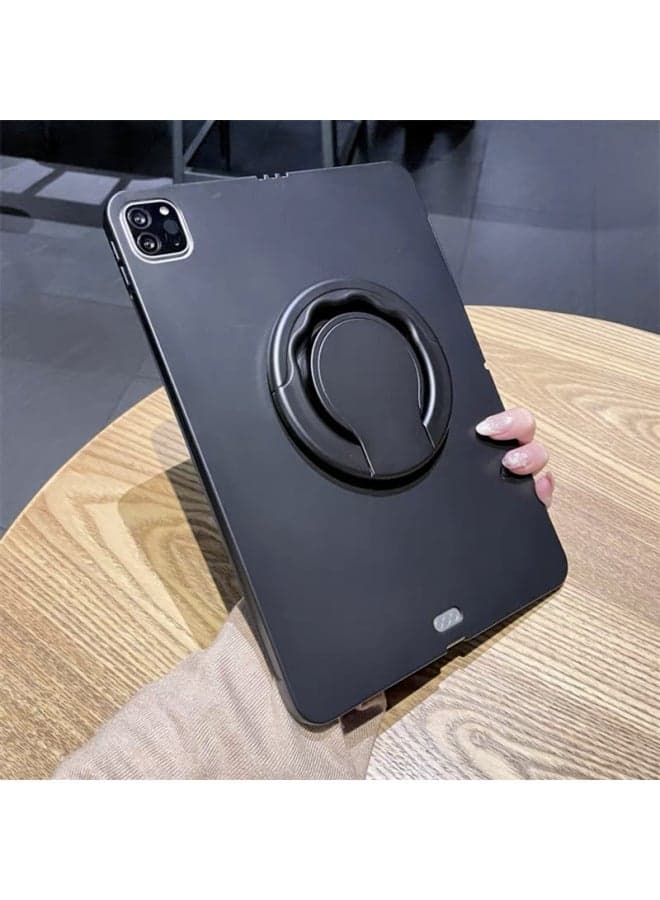 For IPad Pro11 Protective Case Air6/54 Silicone Skin Feeling 10.2 Frosted Bracket Air13 Anti-drop Soft Case-Color:Black (shell + Rotating Stand)-Applicable Models:Ipad Air5/air4/pro11 2018/air11 202