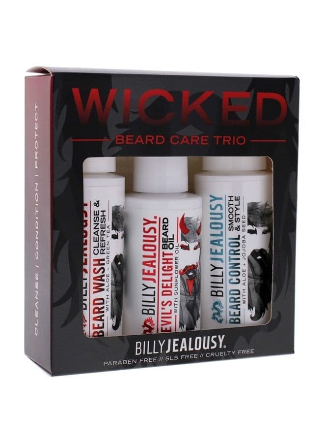 Wicked Beard Trio Kit with Beard Wash, Leave-In Beard Control and Devil's Delight Beard Oil to Cleanse, Nourish, Soften & Strengthen your Facial Hair