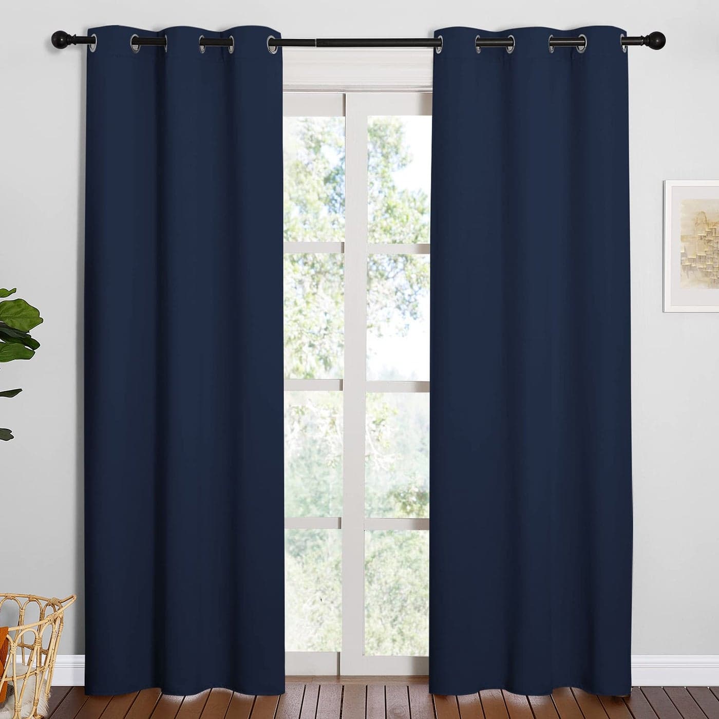 NICETOWN Window Treatment Energy Saving Thermal Insulated Solid Grommet Blackout CurtainsDrapes for Living Room Navy 1 Pair 42 by 84Inch