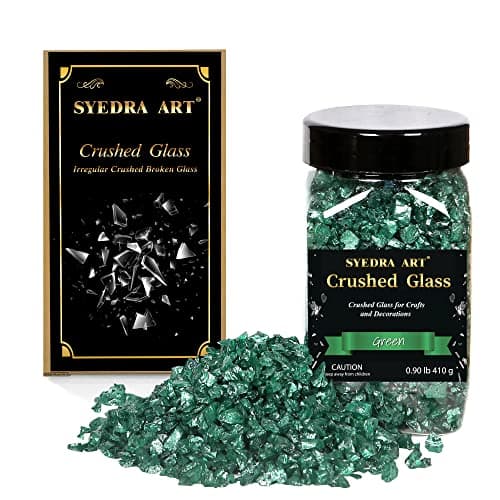 Syedra Crushed Glass for Crafts Metallic Chips, Glitter Crystal Broken Glass, 3-6mm,410G (Green)