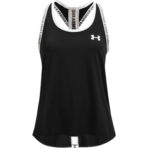 Under Armour girls Knockout Tank Top , Black (001)/White , Youth Small