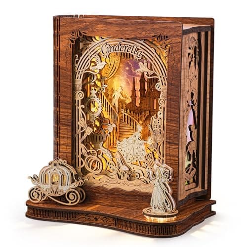 FUNPOLA Cinderella LED 3D Puzzle Nightlight DIY Storybook Book Lamp 3D Wood Puzzle Gifts Home Dcor for Adults