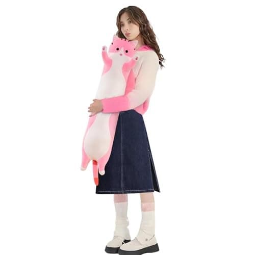 shangman Lovely Plush Cat Doll Cute Cartoon Soft Stuffed Kitten Long Throw Sleeping Pillow Toy Gift for Kids Girlfriend Multiple Size Pink90cm354in