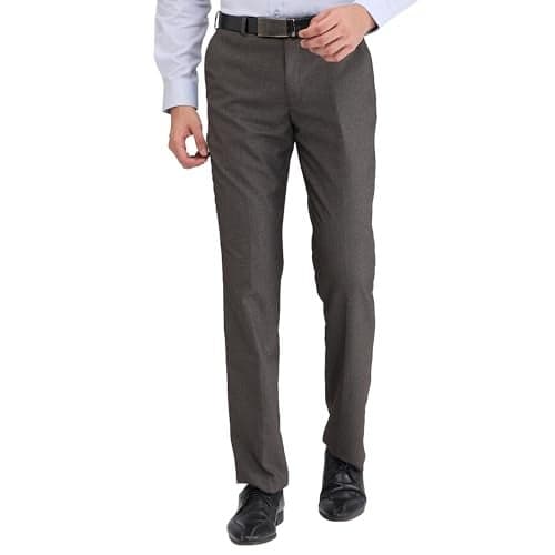 Park Avenue Men Regular Fit Solid Pattern Poly Viscose Blend Flat Front Formal Trouser (Size: 36)-PMTX07637-G8 Dark Grey