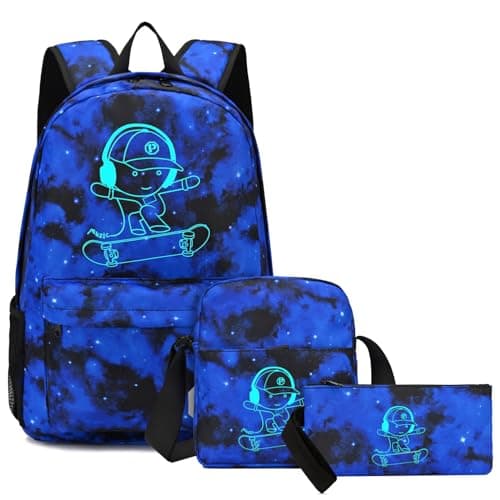 Pawsky School Backpack for Boys Elementary Kids Backpack Middle School Bags College Bookbag Travel Daypack for Teen Boys and Girls Skateboard Anime Luminous Lightweight Laptop Bag