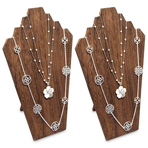 Ikee Design 2 Pcs Lightweight Wooden Necklace Display Bust Easel Jewelry Display for Shows, Necklace Stand, Brown Color, 8.3 W x 4.3 D x 13 H in