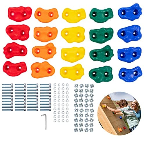 Squirrel Products 20 Large Kids Rock Climbing Holds with Mounting Hardware for up to 1 Installation