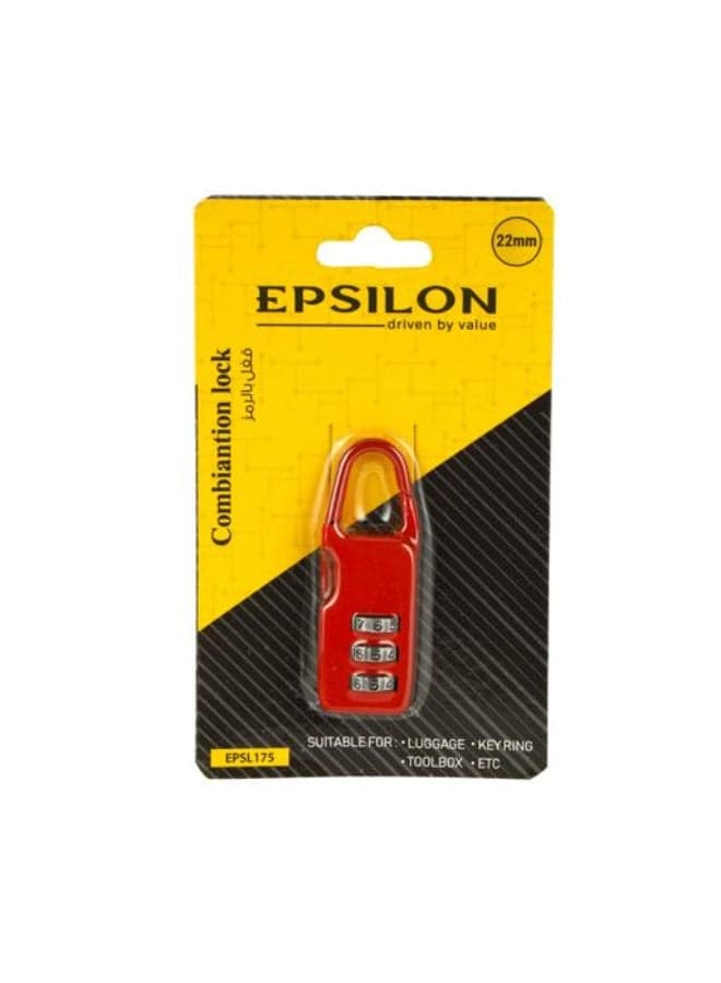 Epsilon 22mm 3-Digit Combination Padlock, Resettable Number Lock, Durable Mini Security Lock for Luggage, Backpack, Toolbox, Locker, Gate & Travel Use, Red - EPSL175