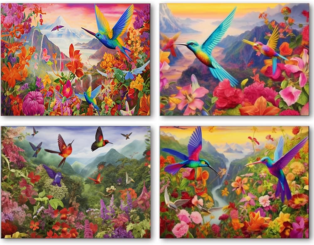 DOTSOPS Diamond Painting Kits Art Adults Painting Kit Crafts DIY 5D Diamond Art Packs Kits Full for Adults Beginner Home Wall Decoration Gift 11.8x15.7 Inches (4 Pack Flowers Bird)