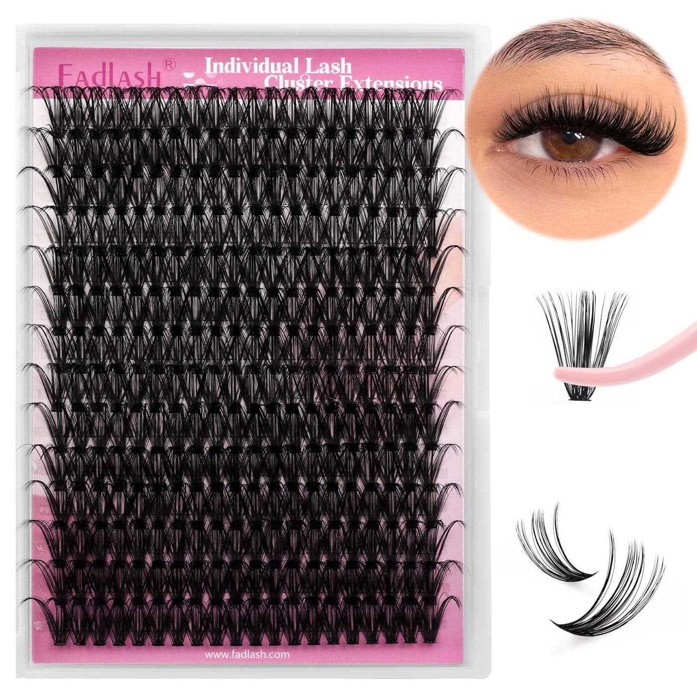 Cluster Lashes 40D D Curl Large Tray Individual Lashes DIY Eyelash Extension Supplies 007 Matte Black Lash Clusters Wispy Eyelash Clusters Resuale 40007D 16mm