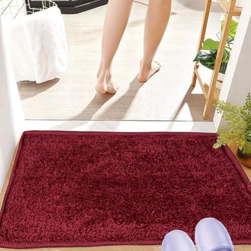 Zureni Rectangle Doormat Anti Skid Floor Mat Soft Microfiber Rug Quick Dry Water Absorbent Indoor Outdoor Rug for Bedroom Kitchen Bathroom Home Office Entrance (1Pc, 40x60cm, Red)