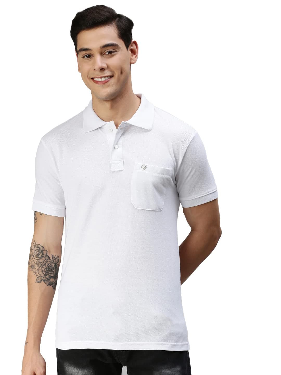 ONN Men's White Half Sleeves Polo Collar T-Shirt with Pocket(Size : 4X-Large)