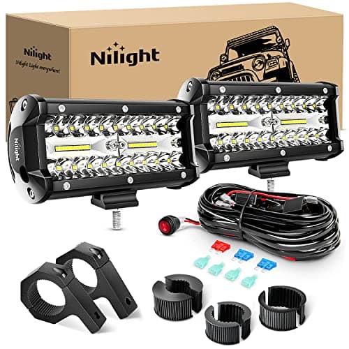 Nilight 6.5Inch 2PCS 120W Spot Flood Combo Bar Driving Waterproof Off Road Led Light with Mounting Bracket Kit Wiring Harness-2 Leads, 2 Years Warranty