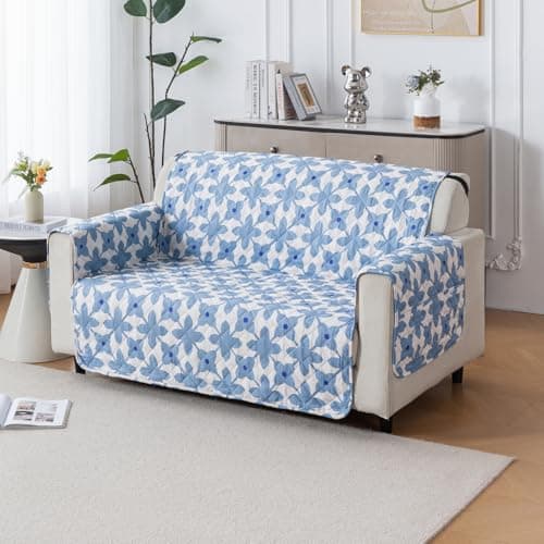 House of Quirk 'Mughal Series' Anti-Slip Sofa Cover Mat with Pocket | Polyester Couch Protector for Pets, Kids & Spills (Indigo Motif, 180x120cm, Two Seater)